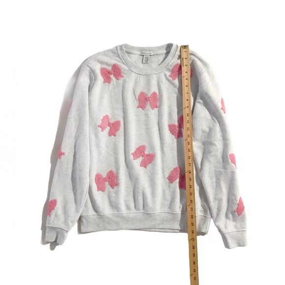 Better / Together Sweatshirt Womens L Gray Pink Coquette Bows Crewneck Pullover - Picture 3 of 7